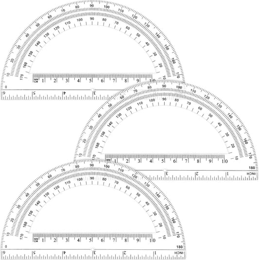 Zonon 3 Pieces Plastic Protractors Bulk Classroom Clear Math Protractors 180 Degrees 6 Inch for Geometry Student, Angle Measurement, Students Back to School Supplies Office Supplies