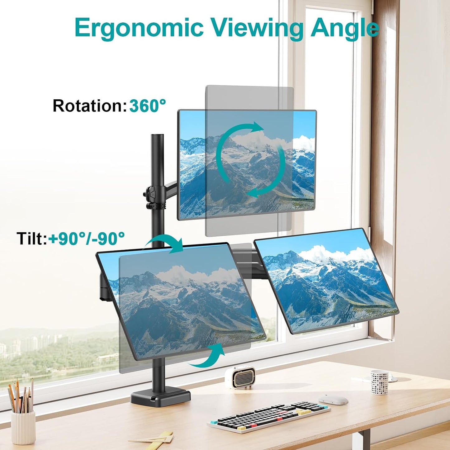 MOUNT PRO Triple Monitor Mount for Max 32" Computer Screen, Adjustable 3 Monitor Desk Mount, up to 17.6lbs Each, Gas Spring Three Display Arm with Tilt Swivel Rotation, VESA Mount 75x75/100x100mm