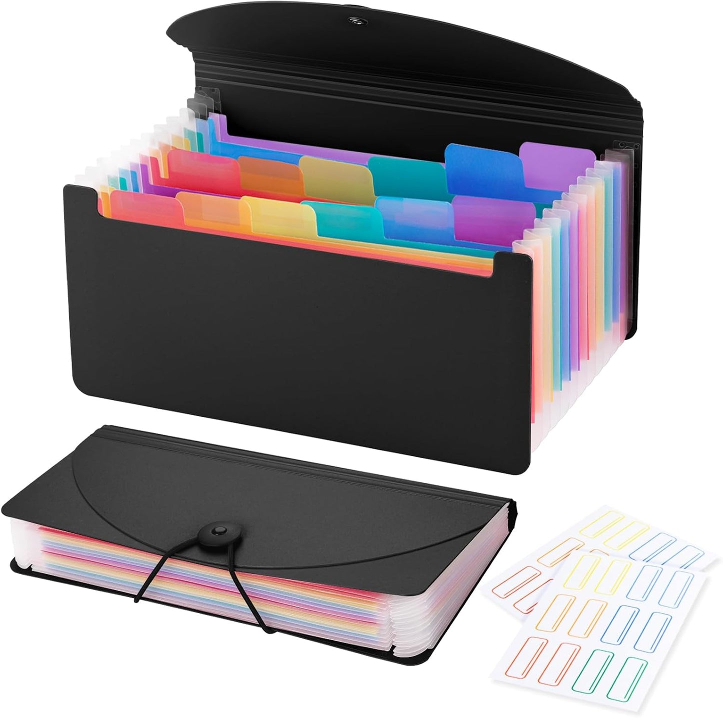 13 Pocket A6 Receipt Organizer, 2 Pack Small Accordion File Organizer, Coupon Organizer with Labels - Black