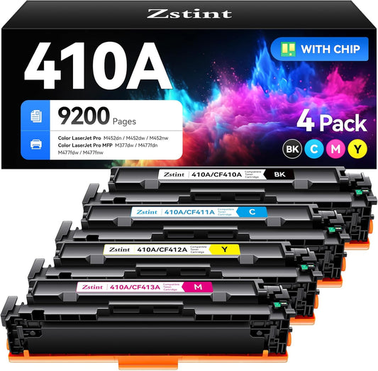410A Toner Cartridge set 4-Pack Replacement for HP 410A 410X CF410A CF411A CF412A CF413A Compatible with HP Color LaserJet Pro MFP M377dw M477fdn M477fdw M477fnw M452dn M452dw M452nw Printer Ink Black