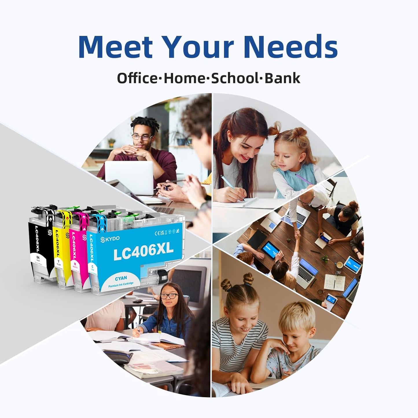 LC406XL Ink Cartridges Compatible for Brother LC406 XL LC406XL LC406 Work with Brother MFC-j4335DW MFC-j6555DW MFC-j4535DW MFC-j5855DW MFC-J6955DW Printer(Black, Cyan, Magenta, Yellow, 4 Packs)