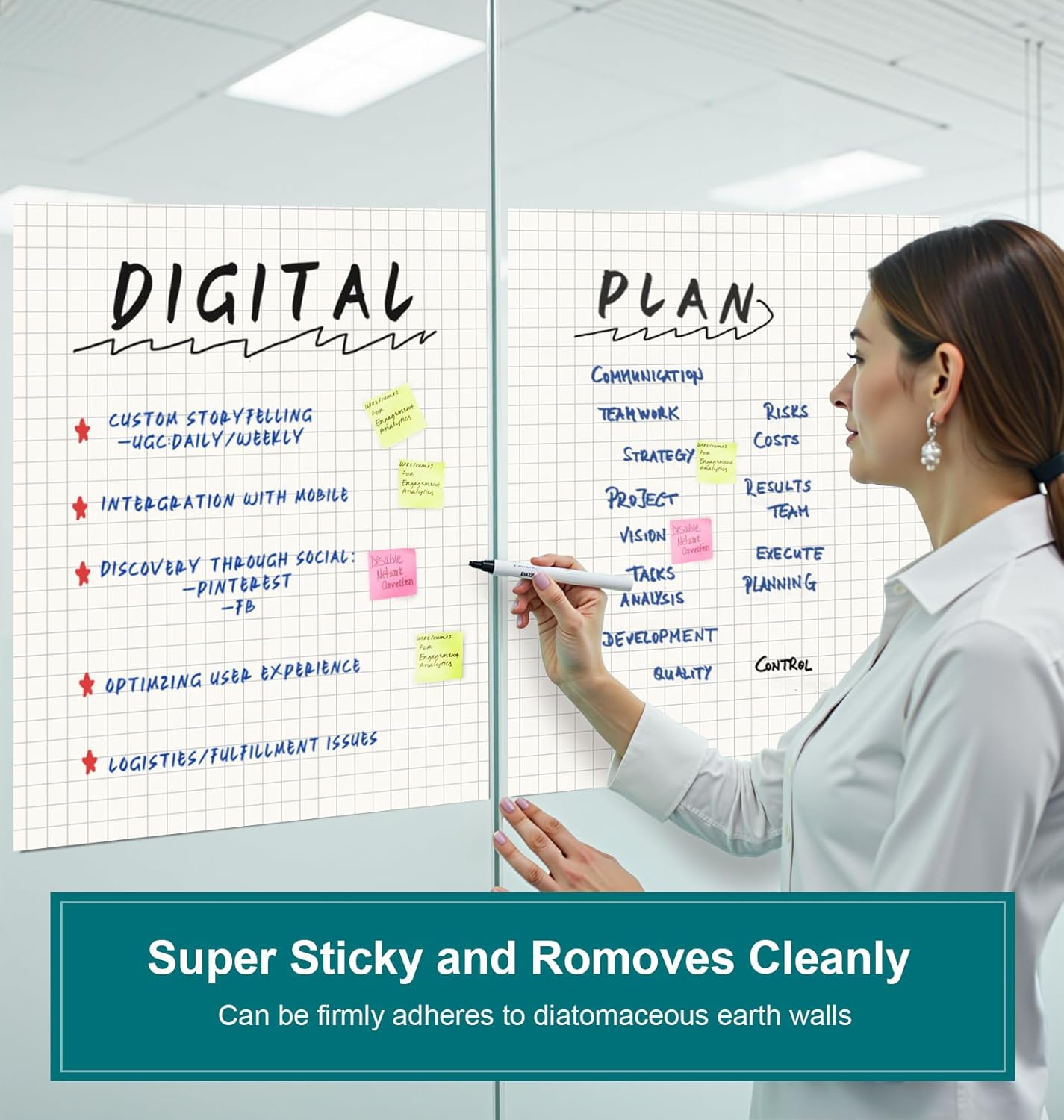 ViVin Grid Sticky Easel Pad, 25 x 30 Inches Flip Chart Paper for Teachers and Students, Large Self Stick Easel Paper for School & Office, 30 Sheets/Pad, 2 Pads/Pack