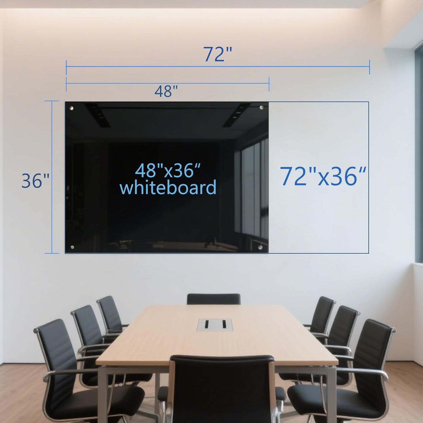 KIZZBY Black Glass Dry Erase Board - Magnetic Blackboard for Wall, 72"x36" Large Frameless Black Whiteboard for Office, Home & School