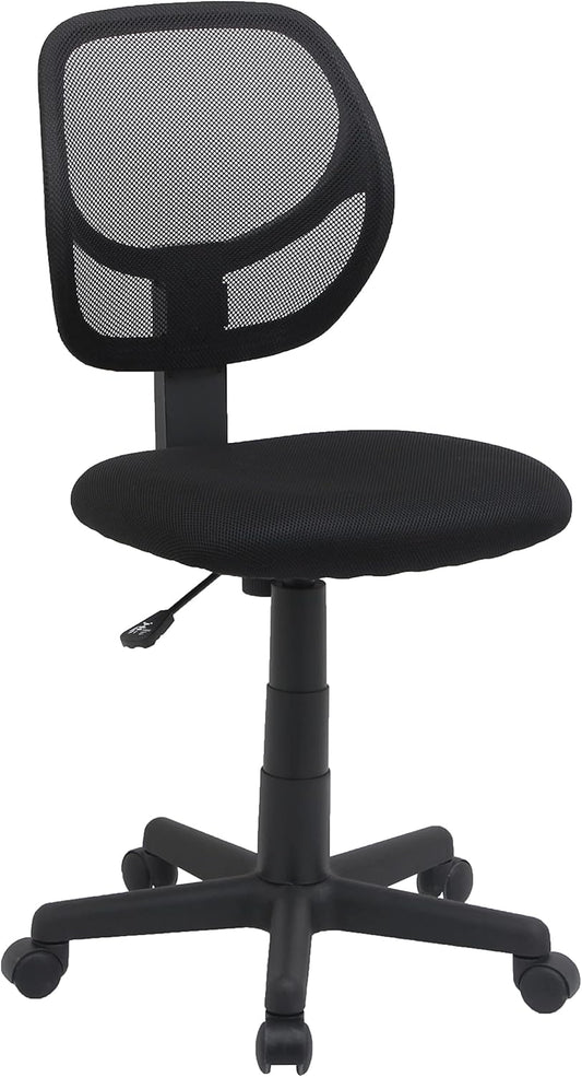 Amazon Basics Rolling Desk Chair, Adjustable, Low Back, Padded Seat, Breathable Mesh, Swivel, Black, 21.25" D x 22.5" W x 38" H