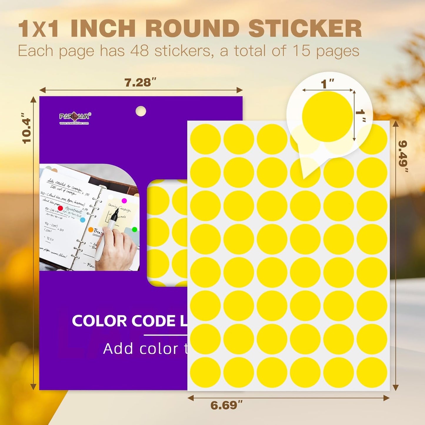 PARLAIM 1 inch Round Yellow Dot Sticker,720PCS Permanent Adhesive Color Code Circle Sticker Labels for Office Classroom Garage Sale