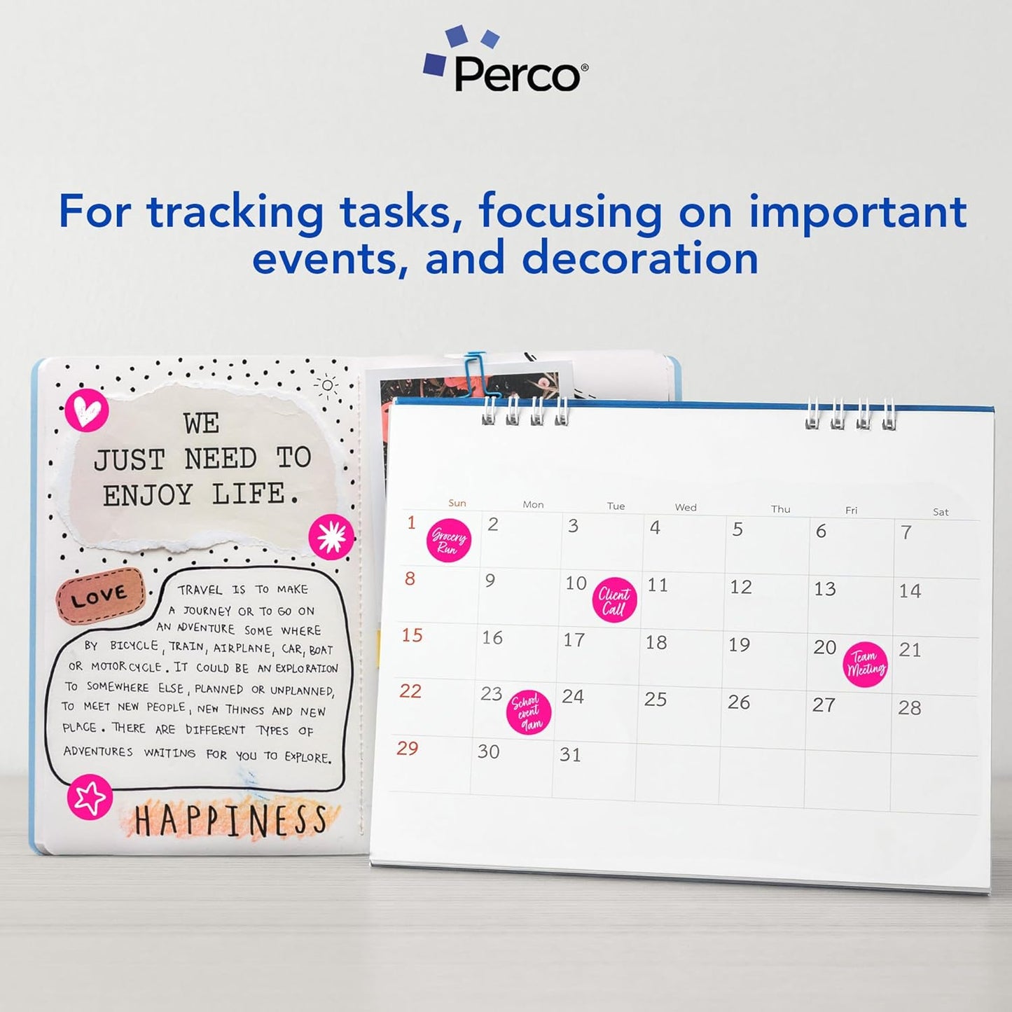 Perco Fluorescent Pink 1-Inch Round Circle Dot Sticker Labels with Easy Peel Perforation - 1,000 Labels per Roll - Strong Adhesion, Vibrant Colors for Organizing, Crafting & More - Made in USA