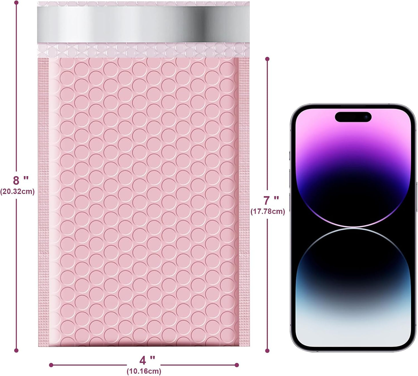 Poly Bubble Mailers 4x8 Padded Envelopes #000 50pcs, Self Seal Shipping Envelopes Padded Packaging for Small Business (Pink)