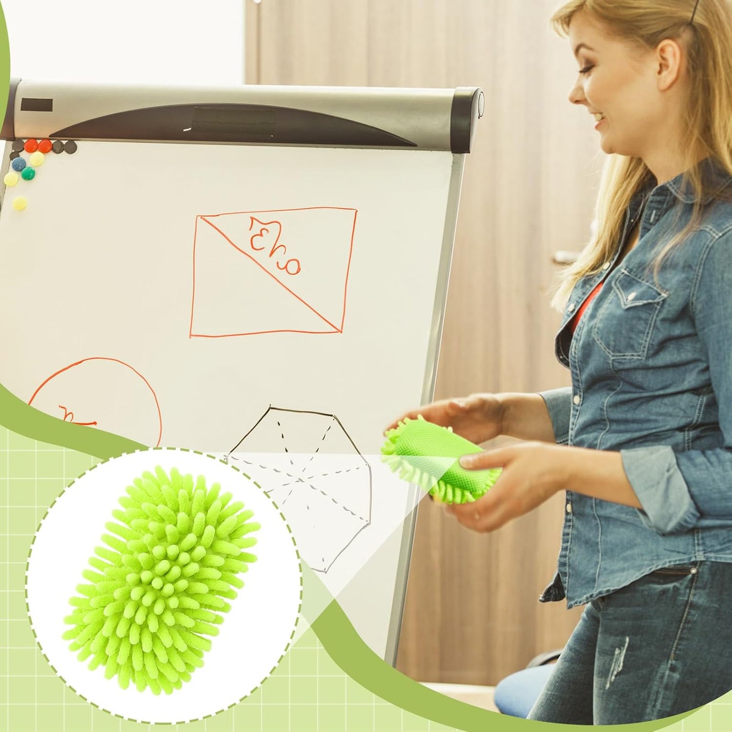 Zonon 4 Pieces Dry Erase Eraser Microfiber Shag Washable Whiteboard Eraser for Markers, Chalk, Classroom, Home and Office (Pink, Blue, Yellow, Green)