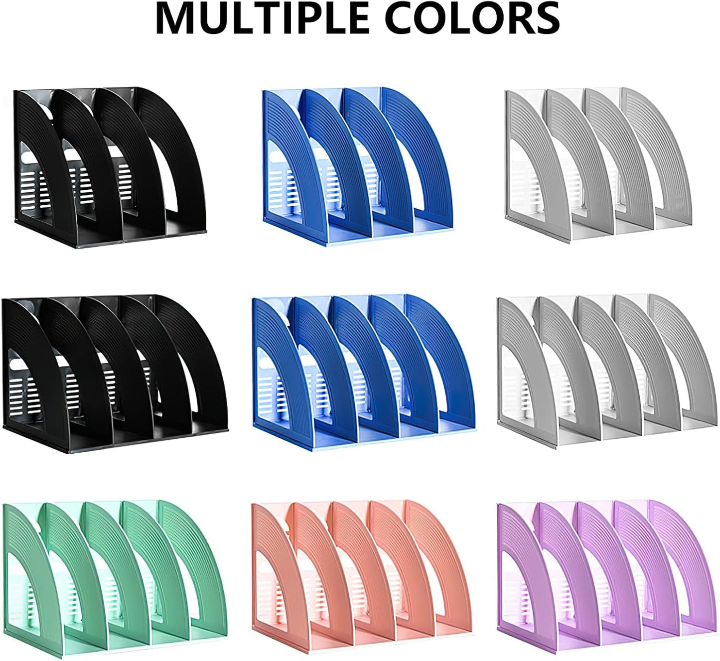 SAYEEC Magazine File Holder Folder Storage Desktop Standing Hollow File Bookshelf Organizer Office Racks Displays Holds Notebooks Documents (3 Compartments - Light Grey x 2)