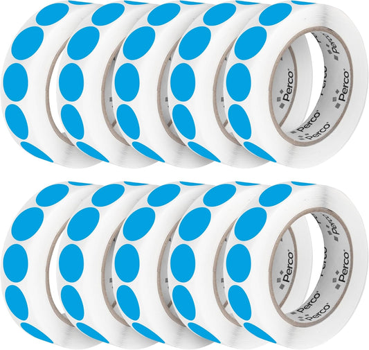Perco Light Blue 1-Inch Perforated Circle Dot Sticker Labels — 10 Rolls, 10,000 Round Stickers — with Permanent Adhesive for Inventory Management, Color Coding, Garage Sales, Crafts—Made in USA
