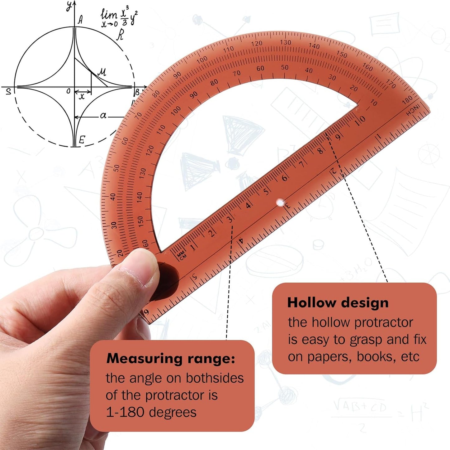 Zonon 2 Pcs 6 Inch Plastic Protractor Math Protractors 180 Degrees Angle Measurement, Translucent for Geometry Classroom Kid Student School Office Supplies(Brown)