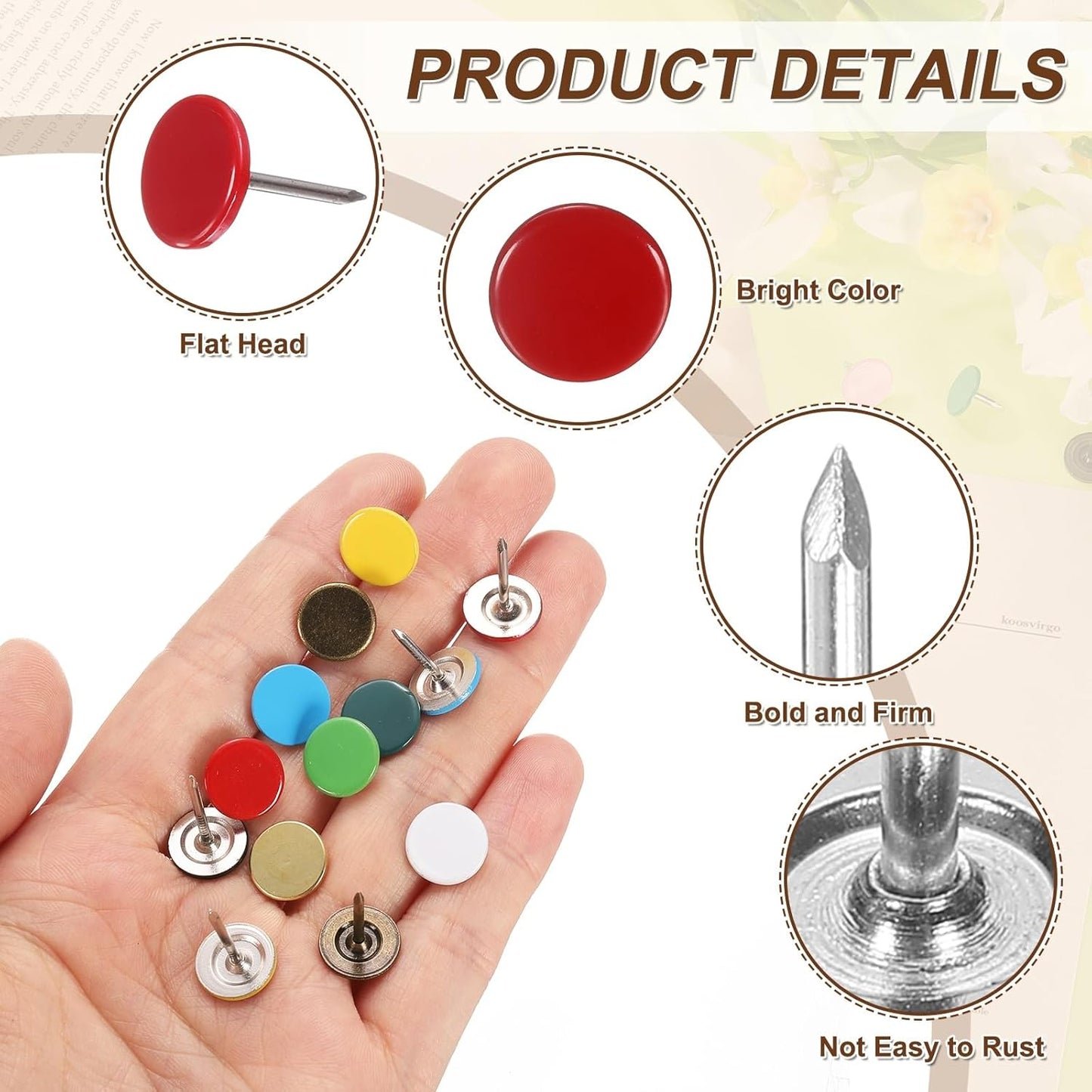 uxcell 100Pcs Upholstery Tacks, 11mmx17mm Flat Head Thumb Tack Decorative Furniture Nails Push Pins for Furniture Sofa Headboards, Red