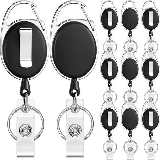 Honoson 10 Pcs Heavy Duty Retractable Badge Reels Batch ID Badge Holder Retractable Clip Bulk Key Holder with Ring for Office Worker Employee, Doctor Nurse Gifts (Black)