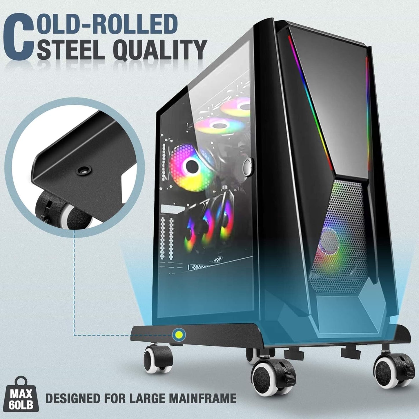 Seloom Computer Tower Stand, Adjustable PC Stand, Heavy-Duty Mobile CPU Tower Holder with Rolling Caster Wheels, Fits Most Gaming Desk Floor