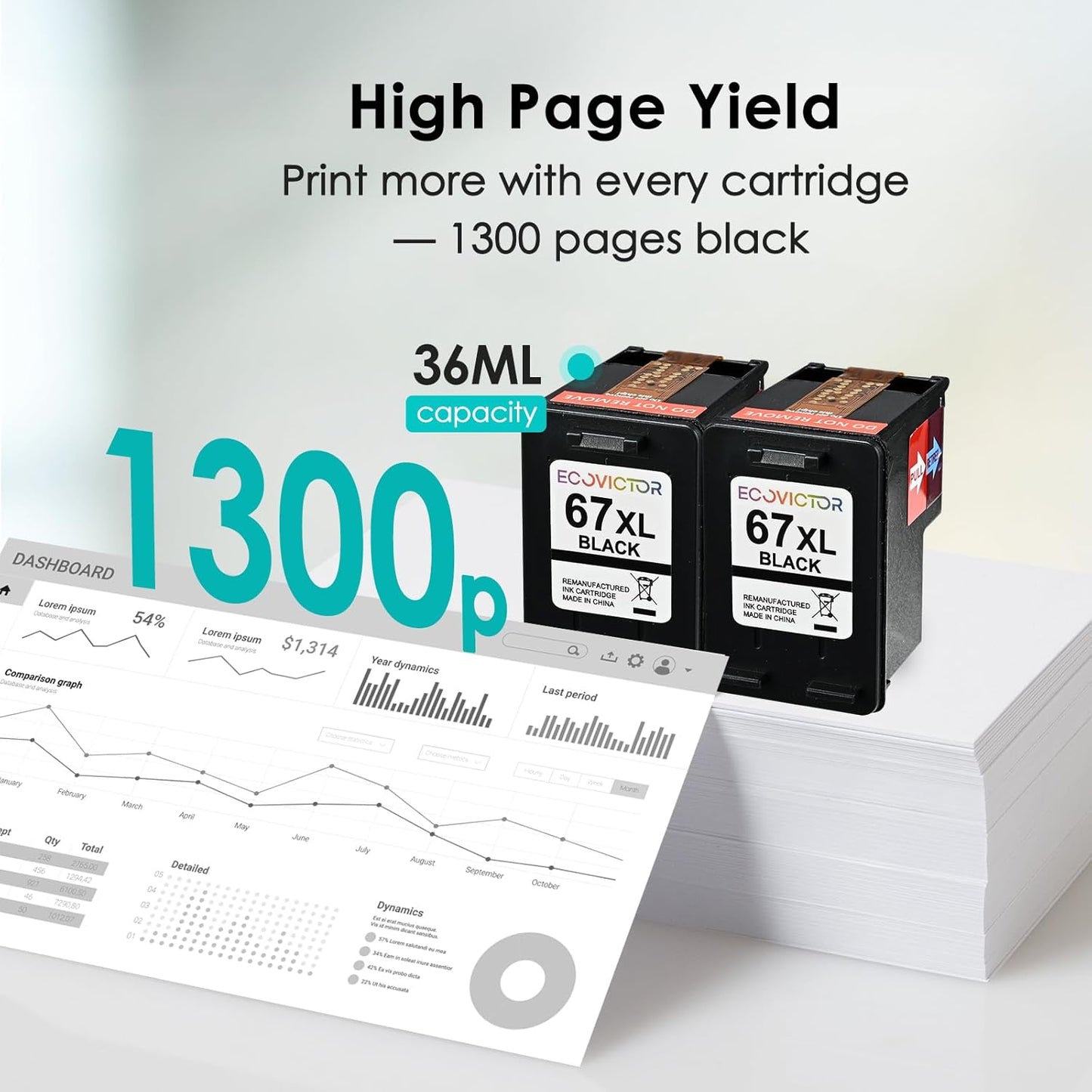 EcoVictor 67XL Black Ink Cartridge Replacement for HP 67 XL (2-Pack) Compatible to HP DeskJet 2755e 2700 2700e 4155e 2752 2755 4100 4100e 2320 Envy 6055e 6000 6000e 6455e 6400 6400e 6458 6052 Printer