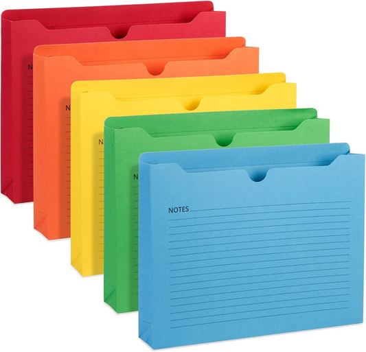 Blue Summit File Jackets Letter Size 2 Inch Expansion, Lined Folders with Lines for Notes on Front, 2 inch File Jacket Folders, Top Tab Pockets, Assorted Colors, Expandable, 25 Pack