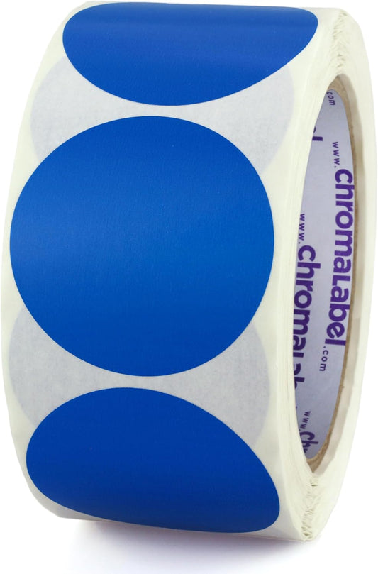 ChromaLabel 2 Inch Round Colored Stickers, Permanent Sticky Dots Color Coding Labels, Ideal Colored Dot Stickers for Arts and Crafts - 500 Sticker Labels per Roll, Dark Blue Sticker Dots