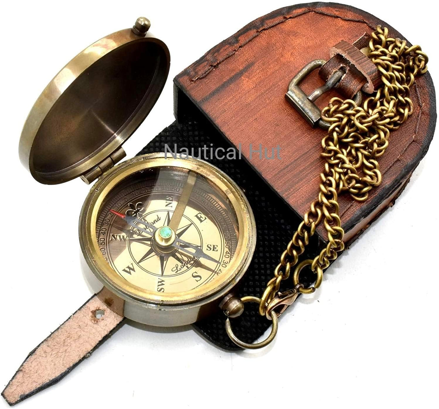 “So You Can Always Find Your Way Back Home” Engraved Brass Compass With Premium Leather Case & Chain - Brass Pocket Compass - Personalized Compass Gift For Hiking,Husband, Him, Her,Son, Graduation Day