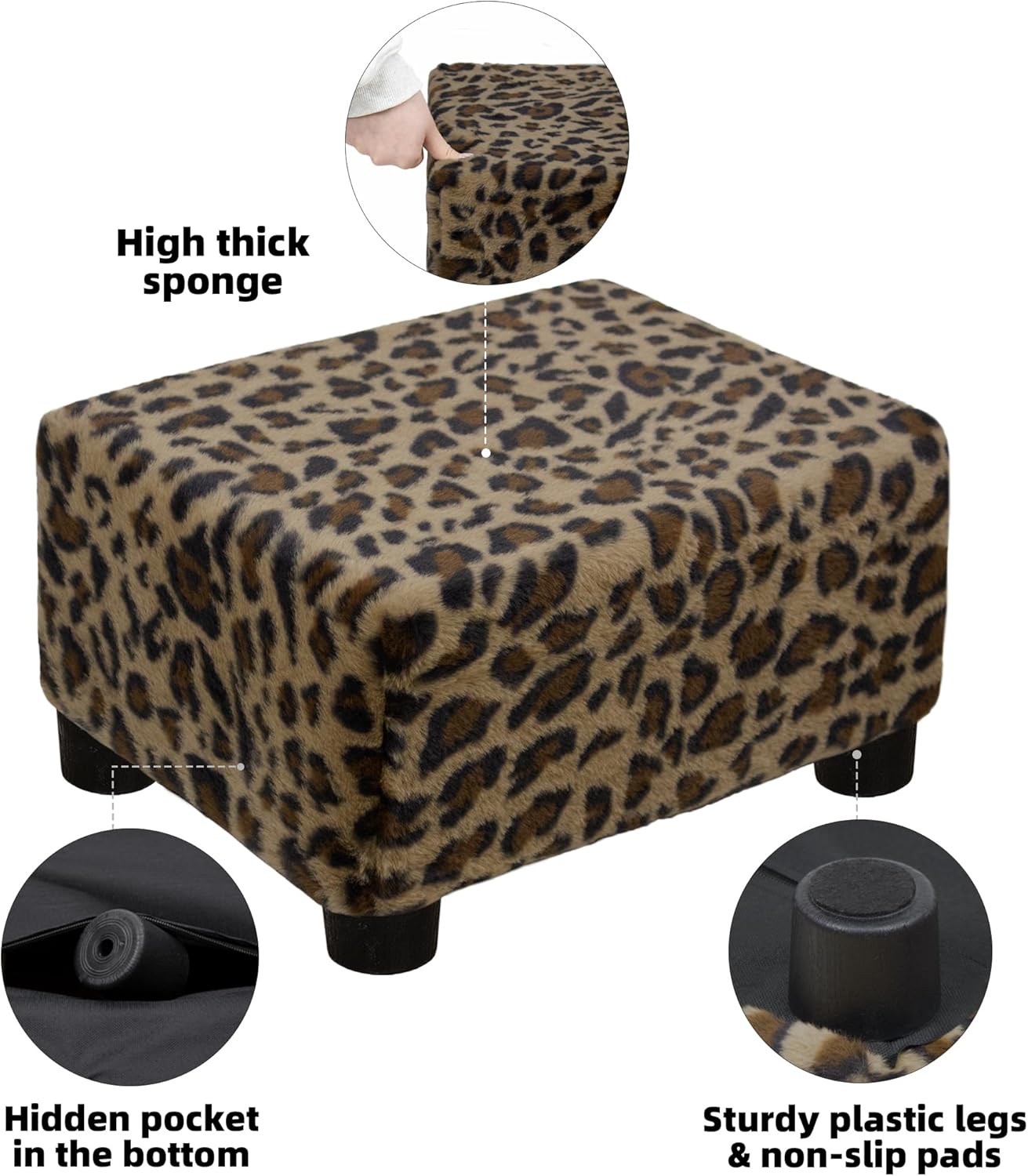 CAROLMADE Small Foot Stool Ottoman Footstool with Legs Under Desk Footrest for Living Room Bedroom and Office, Faux Fur Brown