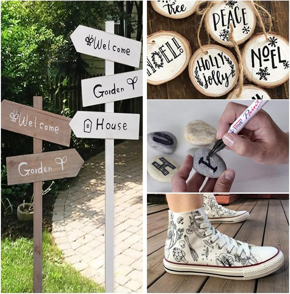 Black Paint Pens Markers - 12 Pack Oil Based Permanent Marker, Medium Tip, Never Fade, Quick Dry, Waterproof Paint Pen for Rocks Painting, Wood, Fabric, Plastic, Canvas, Glass, Metal