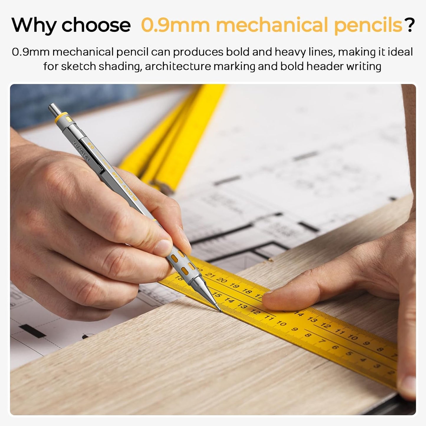 Nicpro Blocky Gear 0.9 mm Mechanical Pencils Set in Case, 3 Pack Metal Pencil 8 Tube with Lead Refills 0.9mm (HB 2B), 3 Erasers for Professional & Adult Art Writing Drafting Drawing