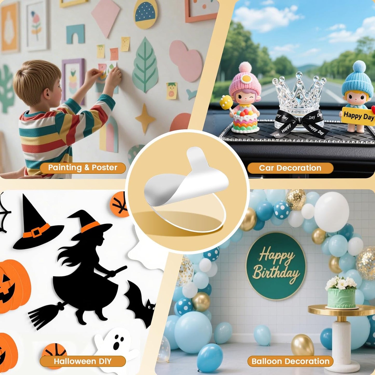 300Pcs Double Sided Adhesive Dots, Removable Clear Dots Sticky Tack, Waterproof No Trace Dots Adhesive Putty for Wall Hanging Crafts, Balloons Party Decorations Poster Picture Festival Decoration 10mm