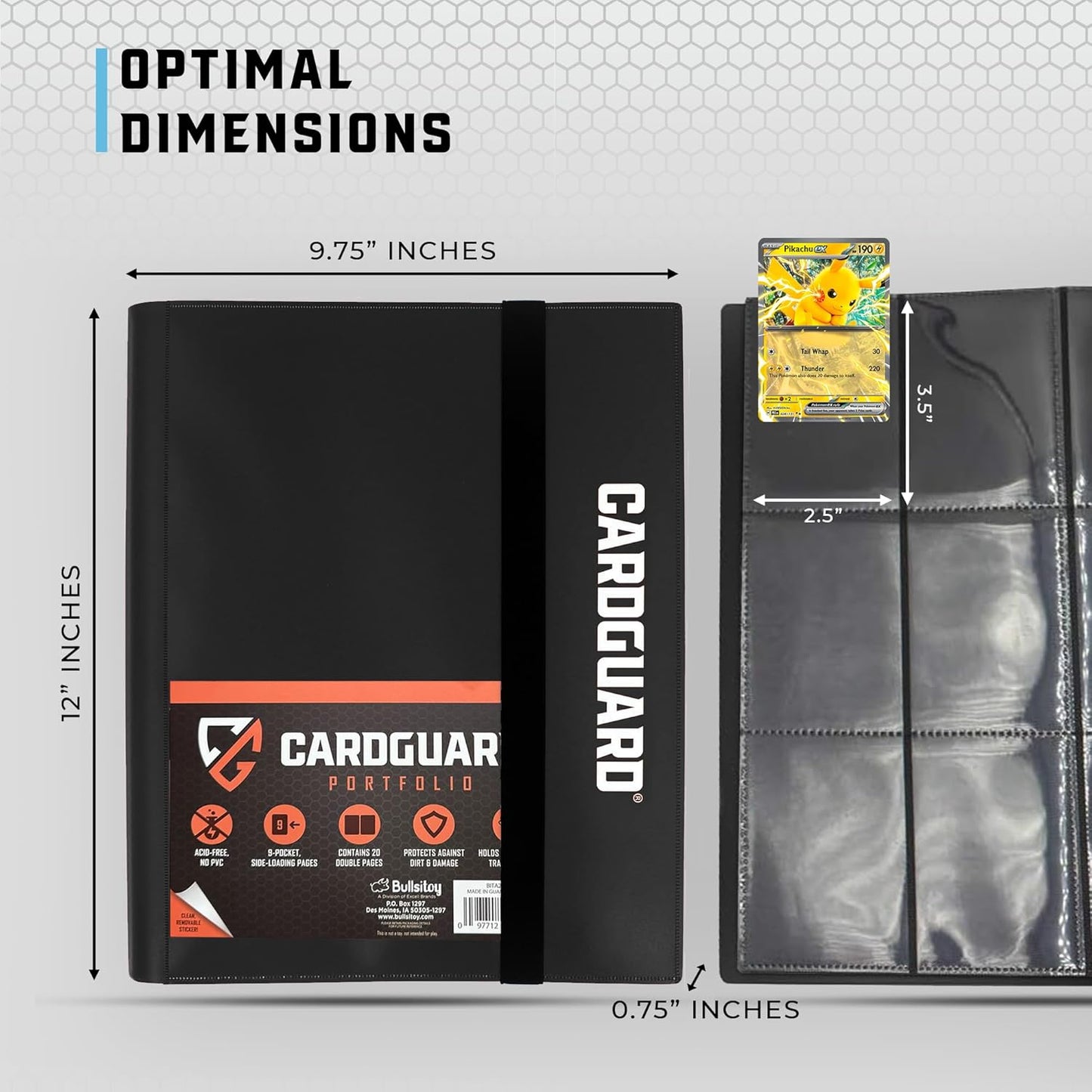 Trading Card Binder Pro-Folio – 9 Pocket Binder - Side-Loading Album, Durable & Acid-Free Storage for Pokémon, YuGiOh, MTG, TCG, Game & Sports Cards, Black