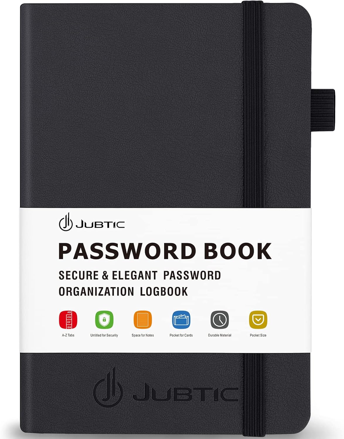 JUBTIC Password Book with Alphabetical Tabs Small Password Keeper with Inner Pocket Record Log in Internet Address Password Notebook Journal Hardcover Password Organizer for Home Office, Black