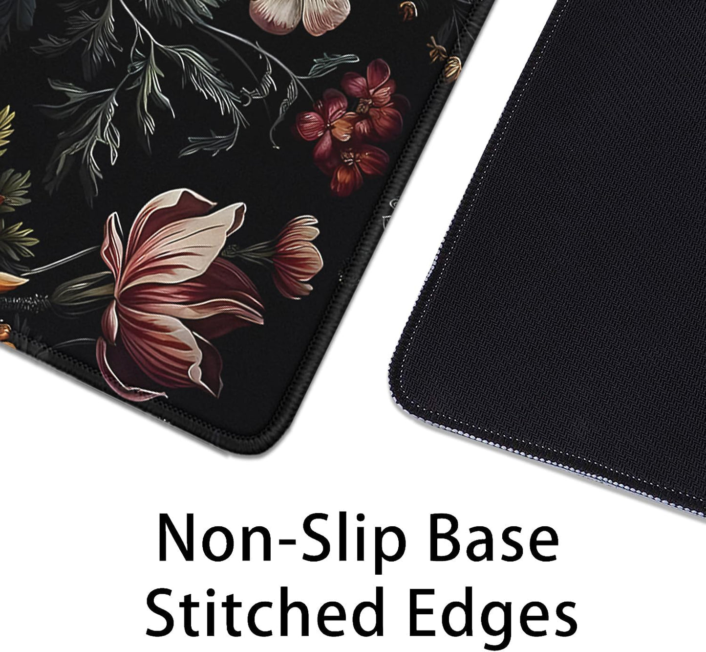 Vintage Aesthetic Mouse Pad,Extended Flower Plant Black Mousepad Desk Pad with Stitched Edges,Non-Slip Waterproof Rubber Base Mouse Mat for Office Computer Keyboard Laptop Home(27.5x11.8 in)