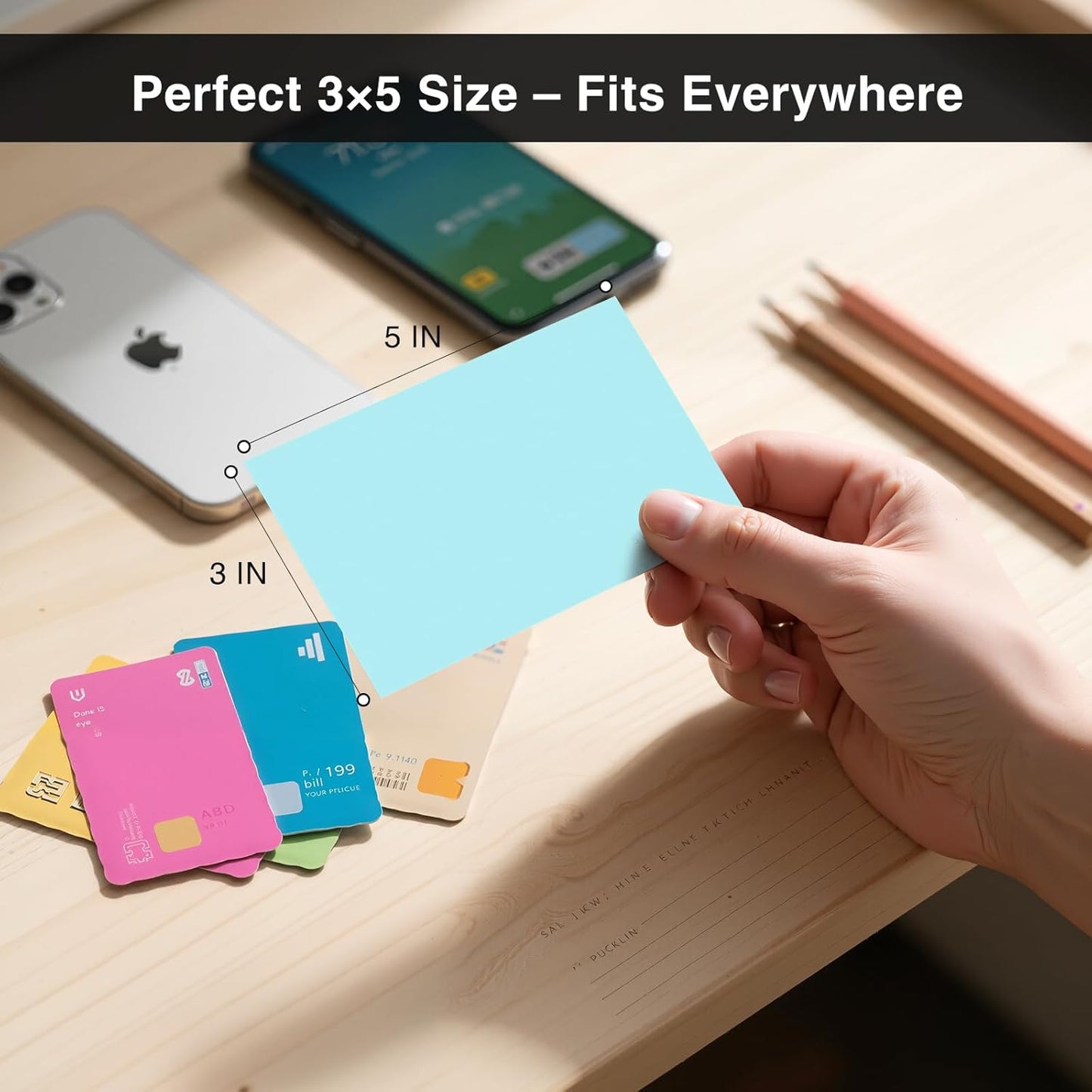 300 Count Blank Index Cards 3x5 Inch Blue Flash Cards Colored Cardstock, Unruled Note Cards Study Card Portable Learning Flashcards Ideal for Note Taking, Art Sketching, Office & School Supplies