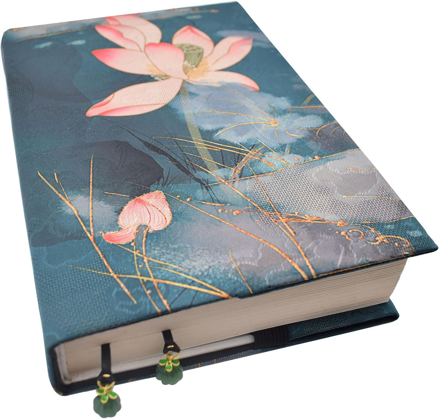 BLBMH Book Cover for Paperbacks- Adjustable Fabric BookJacket Cover Protector Fit for 5.5x8.5 inch Hardcover Softcover Book Novels Notebook Bible Book Lovers Gifts - Lotus 8.5in