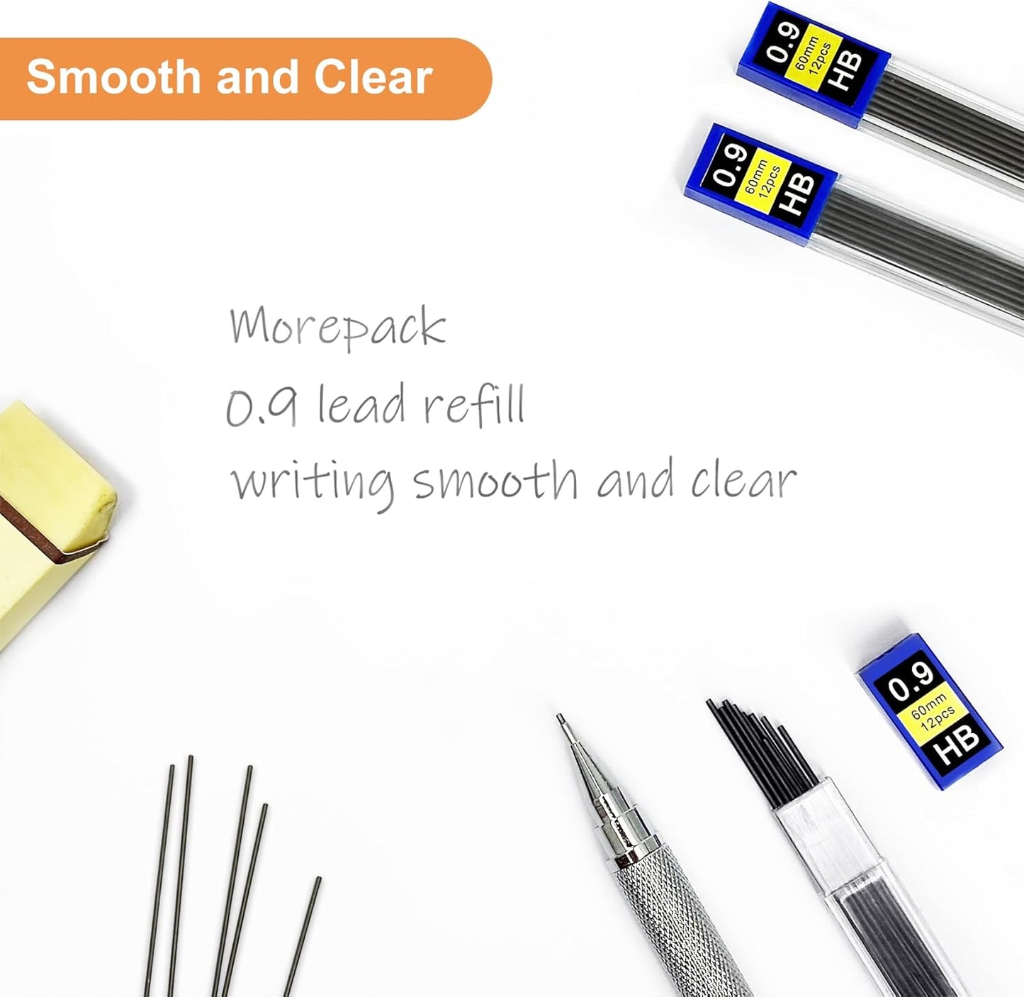 Morepack 720 Pieces 0.9 mm Lead Refills for Mechanical Pencils,0.9 mm HB, Smooth Break Resistant Mechanical Pencil Lead