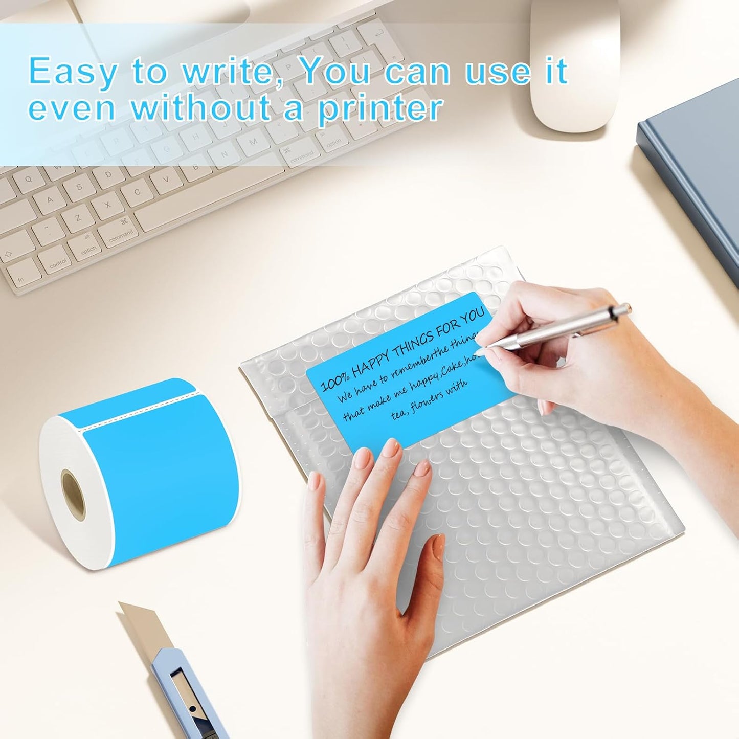 3 X 5 Inch Printable Waterproof Rectangle Color Coding Labels, 300 Per Roll Adhesive Color Coding Stickers for Bar-Codes, Address, Small Business Labeling, Inventory (Sky Blue)