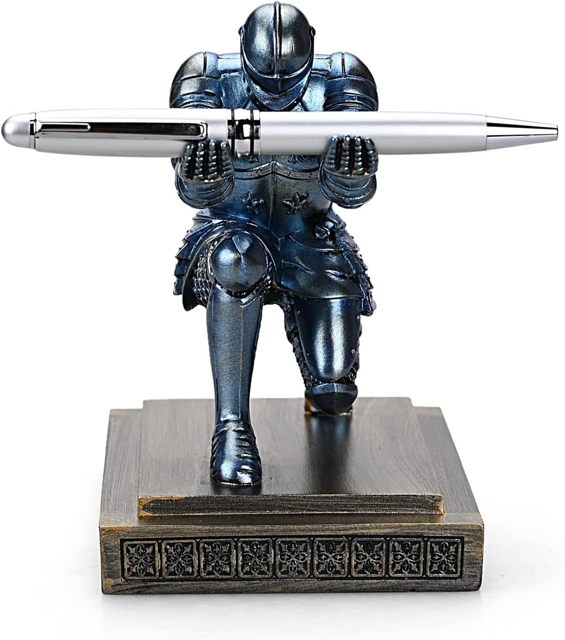 Knight Pen Holder Pen Stand Desk Organizers and Accessories Resin Pencil Holder as Gift with a Fancy Pen for Office and Home Desk Organizer (Blue)