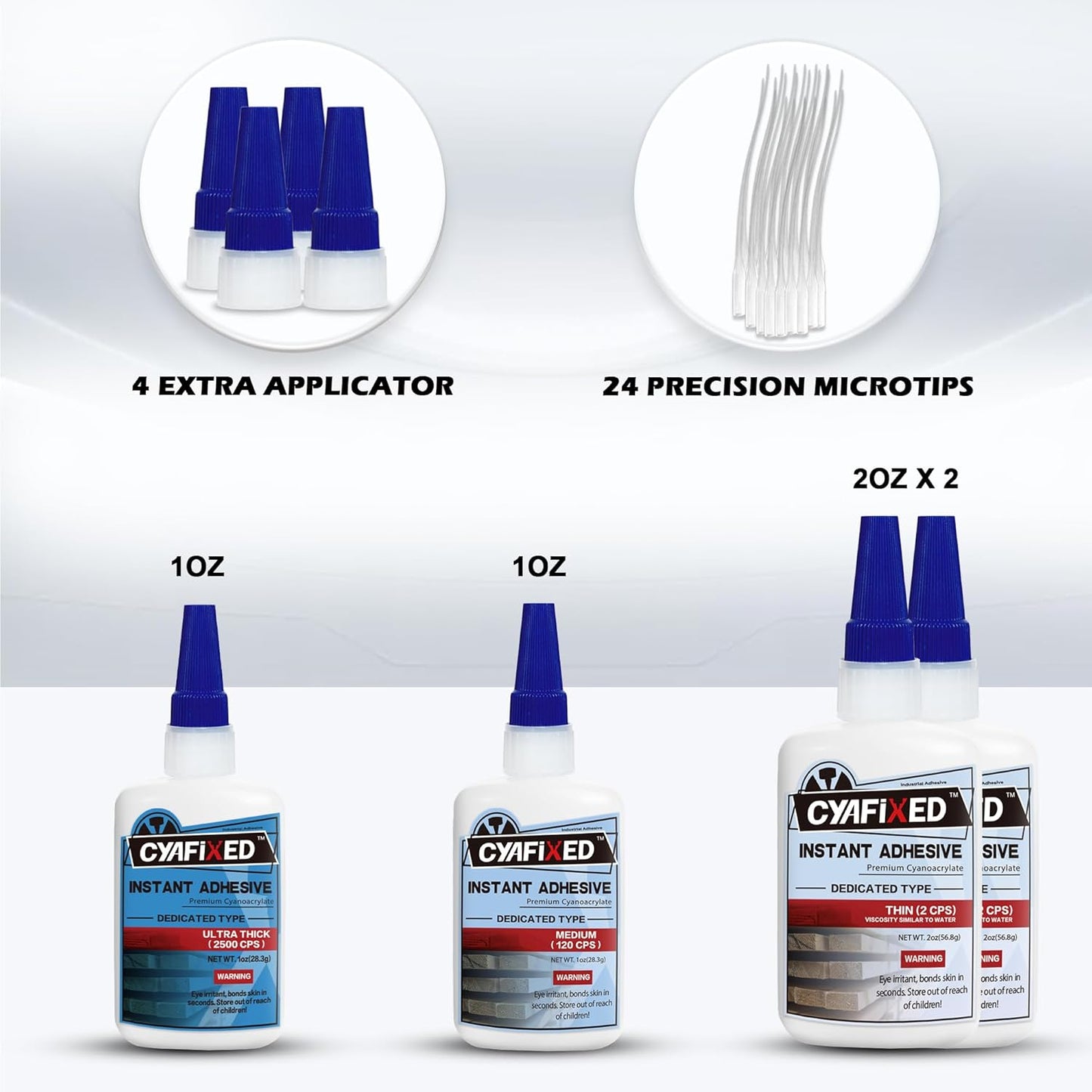CA Glue for Woodworking - 2 Bottles Thin Viscosity 2 oz with 1 oz Medium Viscosity and 1 oz Ultra Thick Viscosity, Cyanoacrylate Adhesive for Woodturning, Wood Bonding and Gap Filling