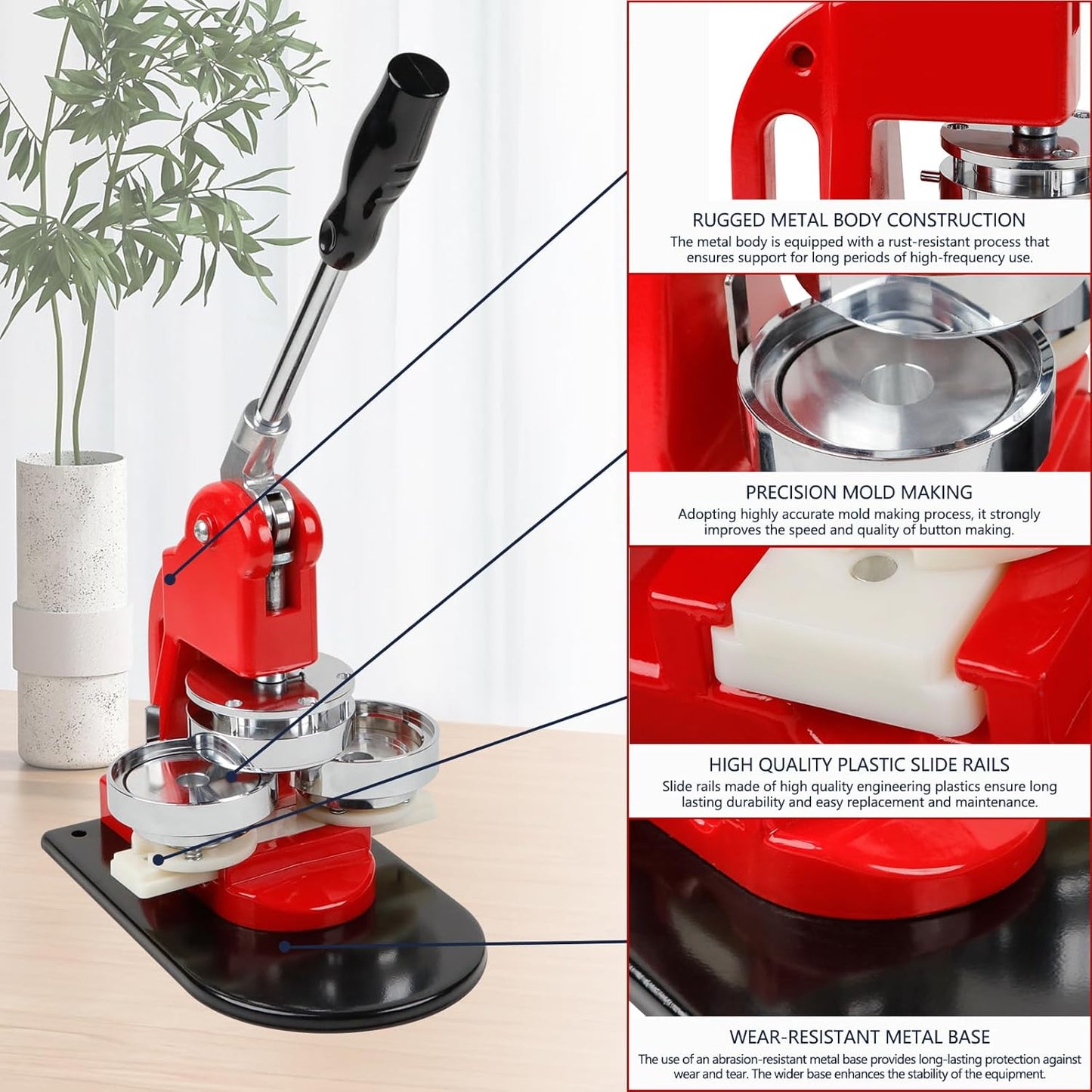 Button Maker Machine Multiple Sizes, 1 inch+1.25 inch+2.25 inch DIY Button Press Machine Kit, Metal Button Press Machine with Cutting Mat and Circle Cutte, Come with 300 Button Parts Supplies