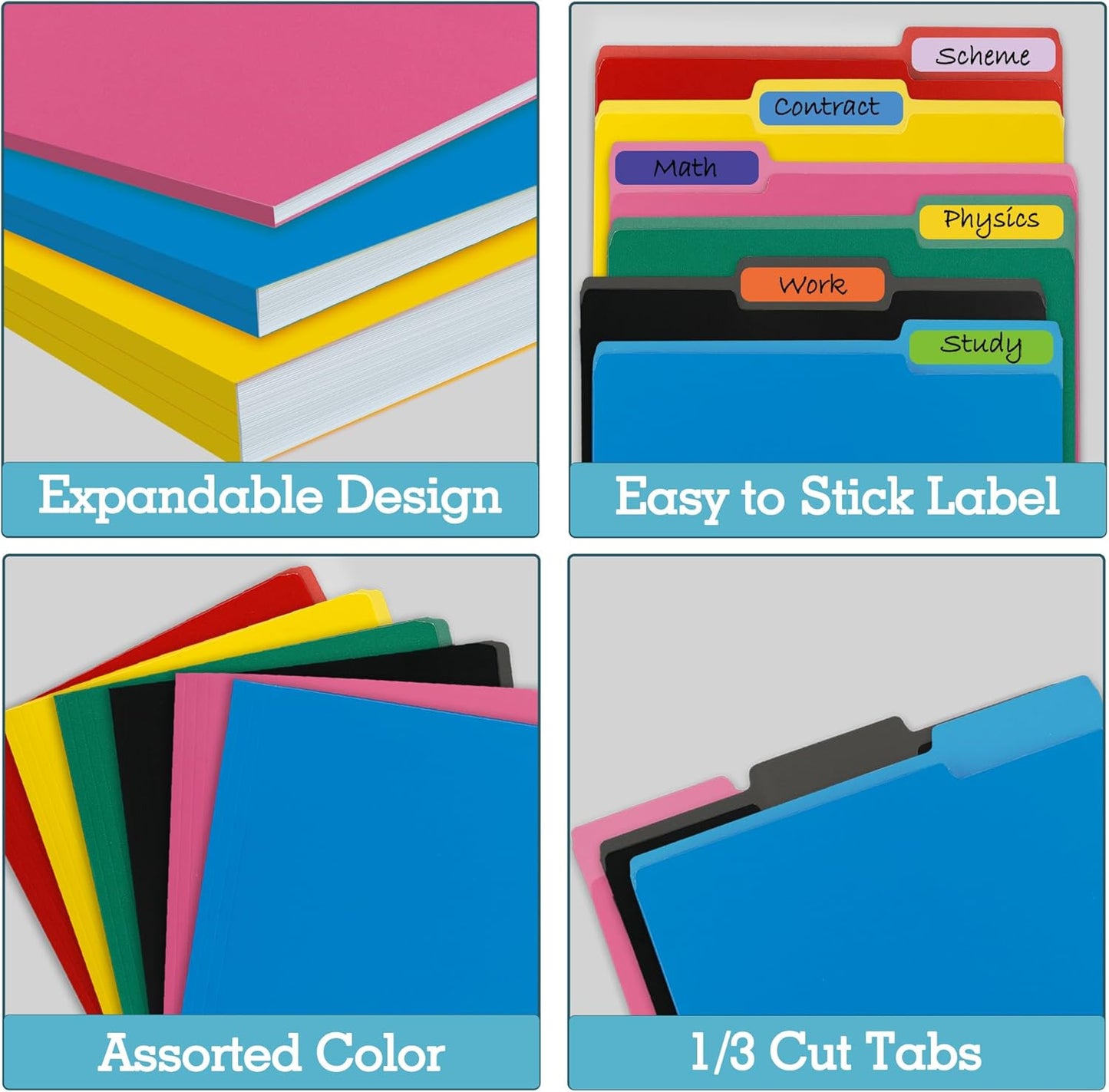 100 Packs Colored File Folders,Green File Folders,Two Tone Color File Folder 8.5 x 11 Inch,1/3 Cut Tabs Letter Size,Manila File Folders for Office,School and Home,Organization