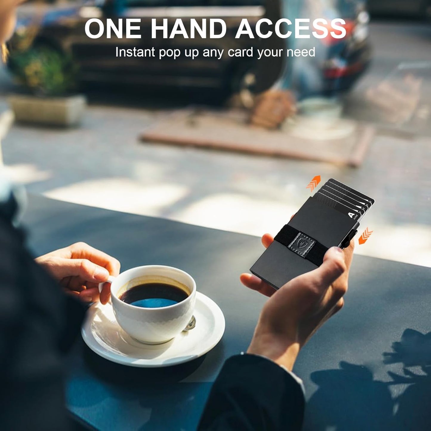 Slim Wallet for Men,Black RFID Blocking Card Holder with Expandable Backplate Money Clip & ID Window Quick Access Minimalist Metal Pop Up Wallet,Holds 12+ Credit Cards/Passport/ID Cards