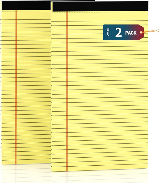 Legal Pads 8.5 x 14 Note Pads, 2 Pack Writing Pads Wide Ruled Notepads, Micro Perforated Yellow Legal Pad 8.5 x 14, Double-Side Printed Lined Paper 30 Sheets Per Note Pads for Home, Office, School