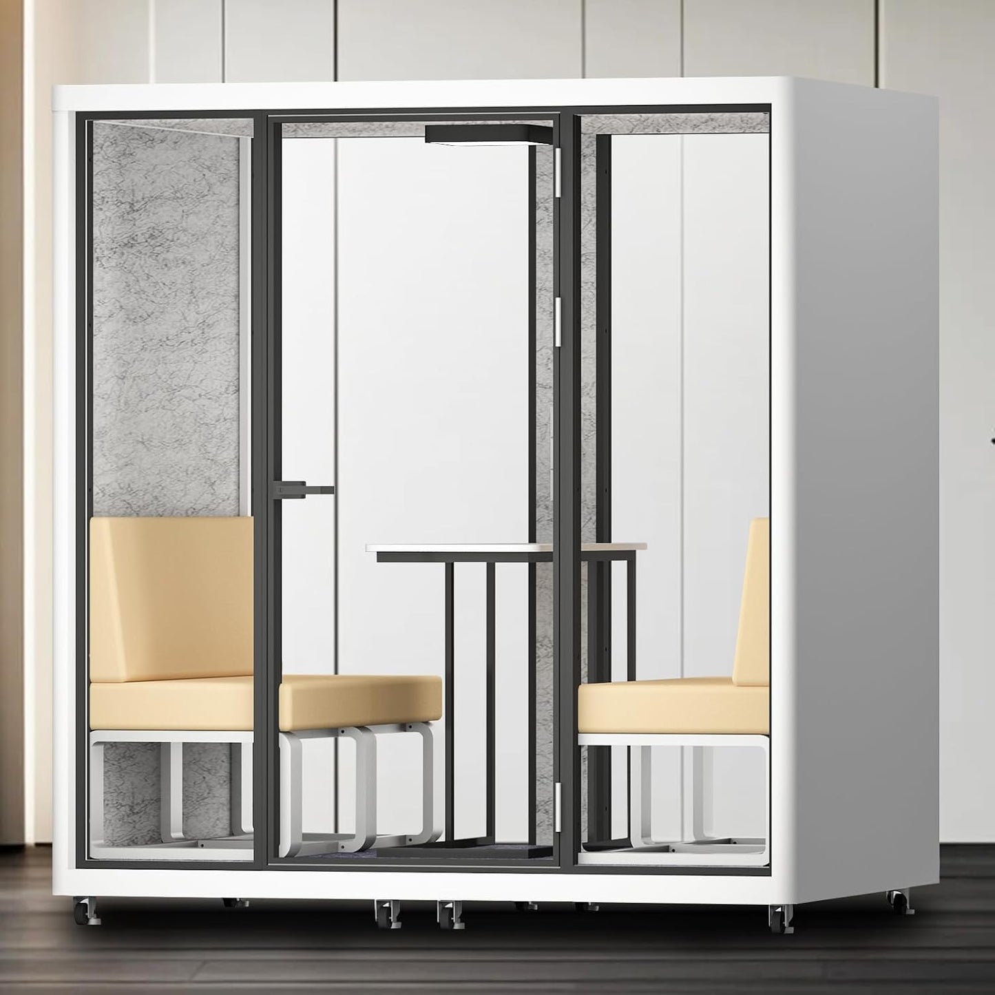 Office Sound Booth with Audio Privacy - Smart Soundproof Booth with White Modern Style,Movable Room with Light,Ventilation,Socket for Small Studio,Live Streaming Room(82.67IN)