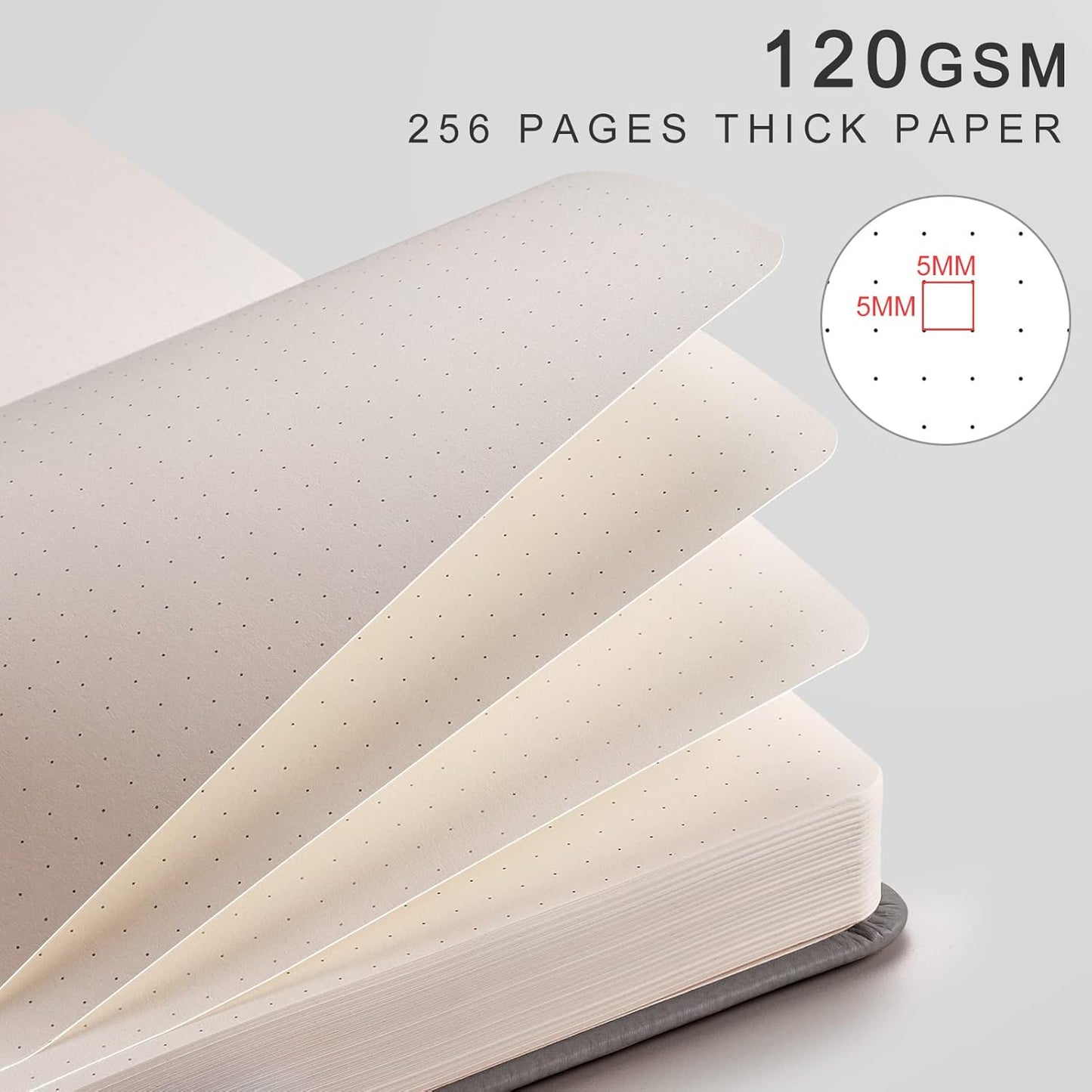 EMSHOI Dotted Notebook - 256 Pages A5 Dotted Grid Journal Notebook,120gsm Thick Paper,16 Perforated Pages, Smooth PU Leather, Inner Pocket,5.75'' × 8.38''-GrayBlue