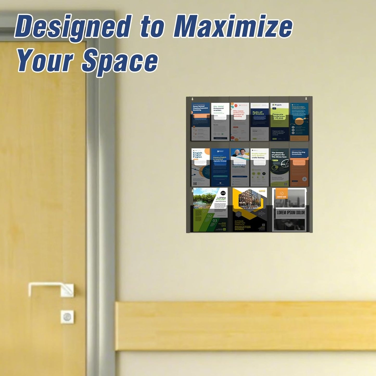 Acrylic Brochure Pamphlet Holder, 3 Magazine Holders and 12 Pamphlet Holders, Black Display Rack Wall Mount, Trifold Flyer Holder, Literature Storage Rack for Home, Offices, Waiting Room