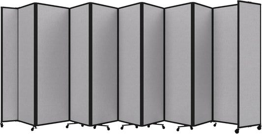 Versare Room Divider 360 Portable Wall Partition | Folding Panels | Large Freestanding Divider | Locking Wheels | Temporary Room Separator | 25' x 7'6'', Slate