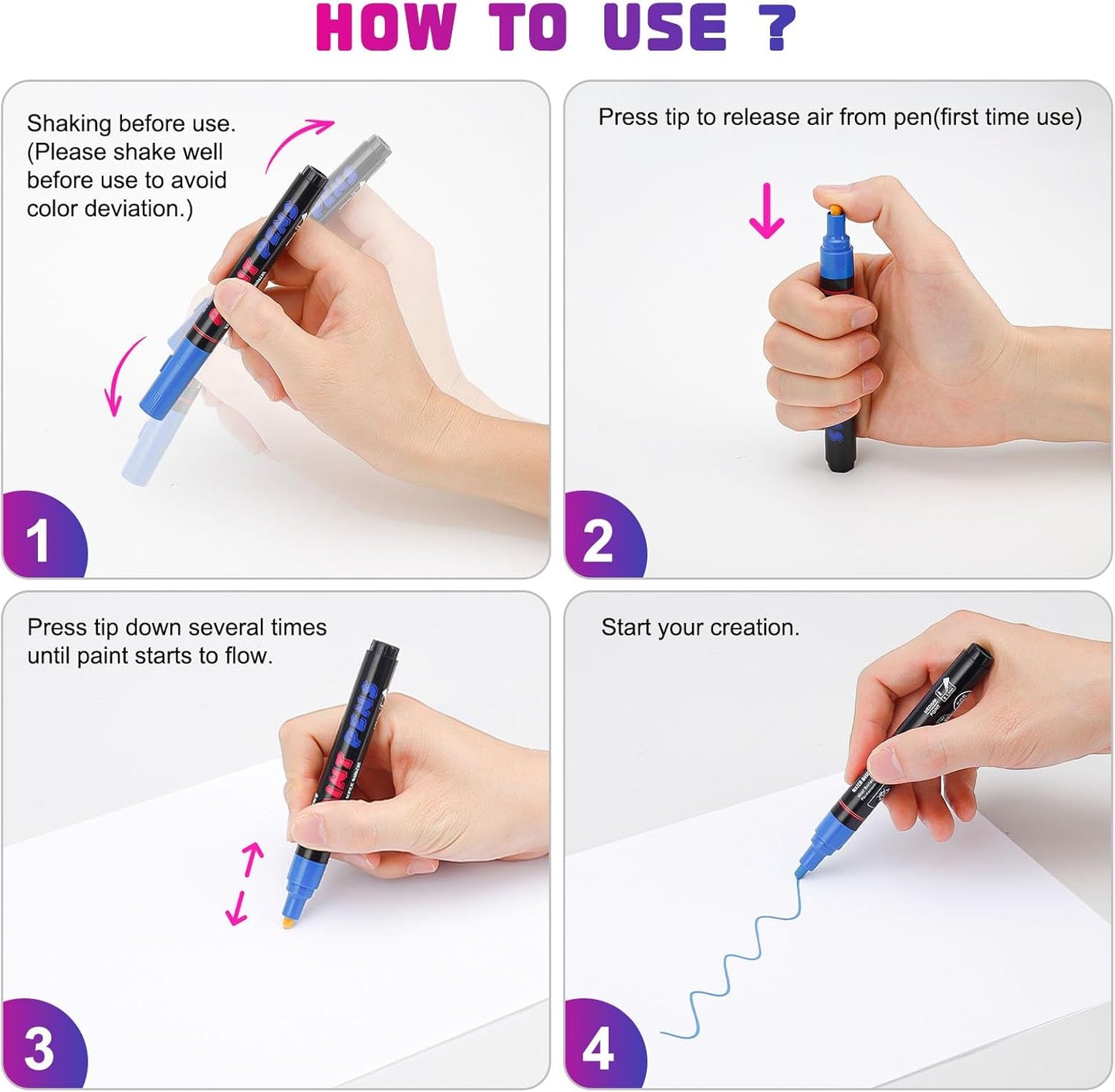 White Paint Pens Paint Markers - 2 Pack Permanent Quick Dry Waterproof Marker Pens for Rocks Wood Fabric Plastic Canvas Glass Mugs Metal Tire Stone