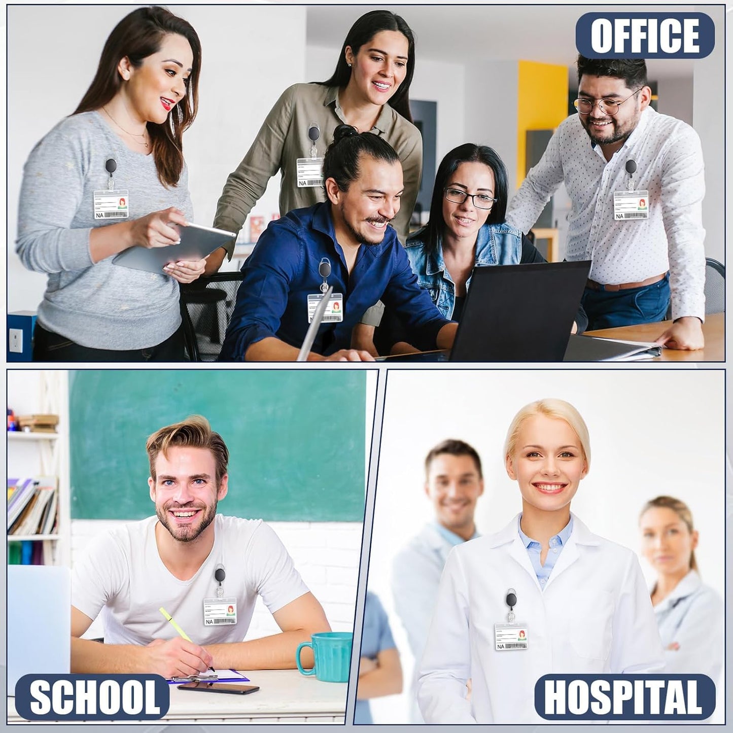 Yaomiao 120 Pack Retractable Badge Holder Reel with Clips Heavy Duty ID Card Holder Reels Bulk with Key Ring for Office Worker Doctor Nurse Employee School Students (Black)