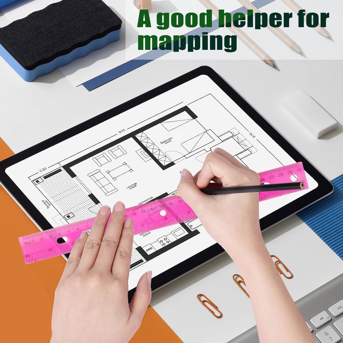 28 Pack Plastic Ruler 12 Inch Transparent Rulers - Metric Bulk for Kids School Office Classroom, Pink