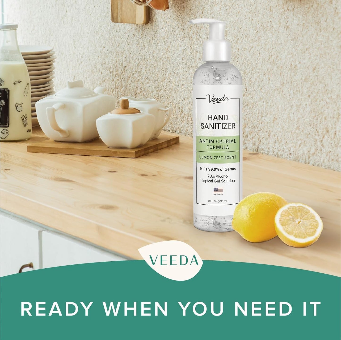Veeda Scented Hand Sanitizer with Lemon Zest Scent - Moisturizing Clear Gel with Vitamin E & Antimicrobial Formula- Contains 70% Ethyl Alcohol - Travel Size, Made in USA - 8 Fl Oz, 236ml - 24 Bottles