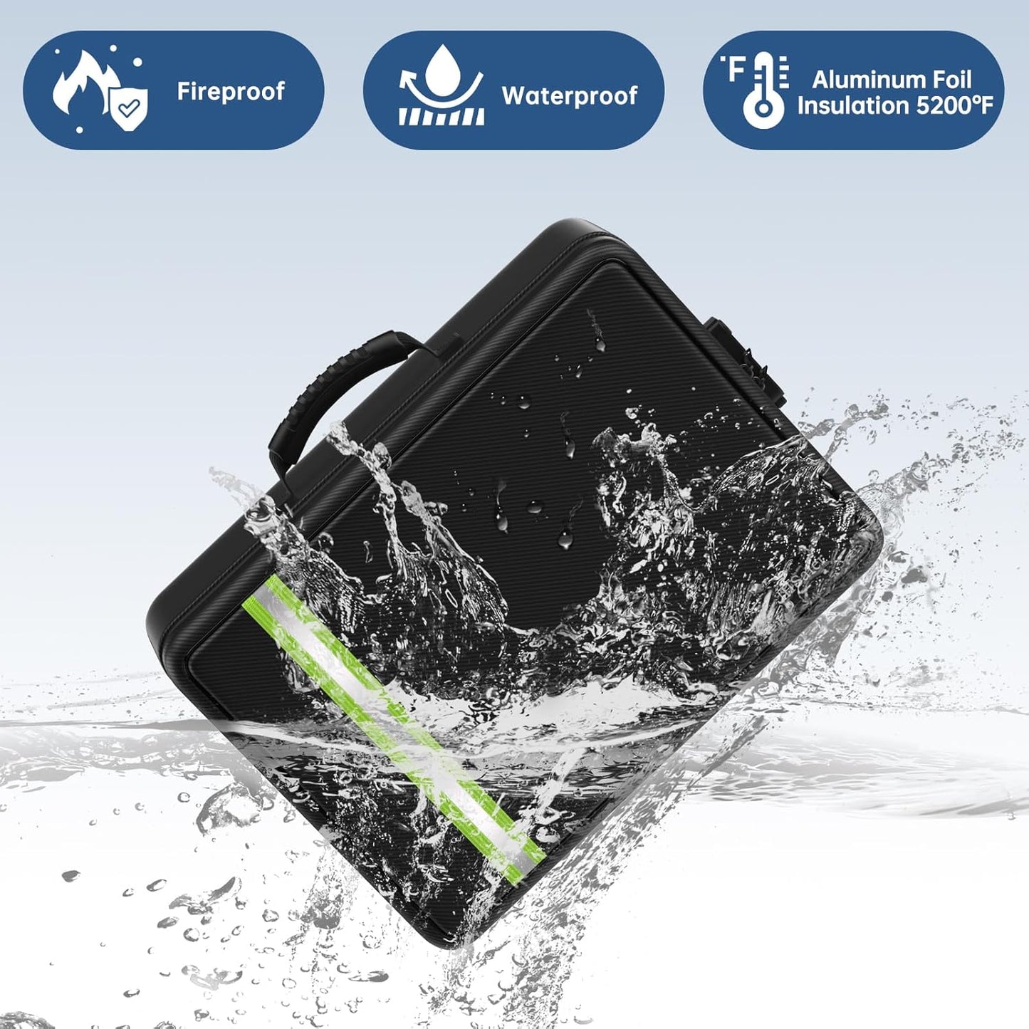 5200℉ Fireproof Document Bag, Insulated Document Box with Lock, Important Document Organizer with Waterproof Zipper, Portable Soft Home Travel Office Safe Storage for Legal/Letter/A4 Files,Black