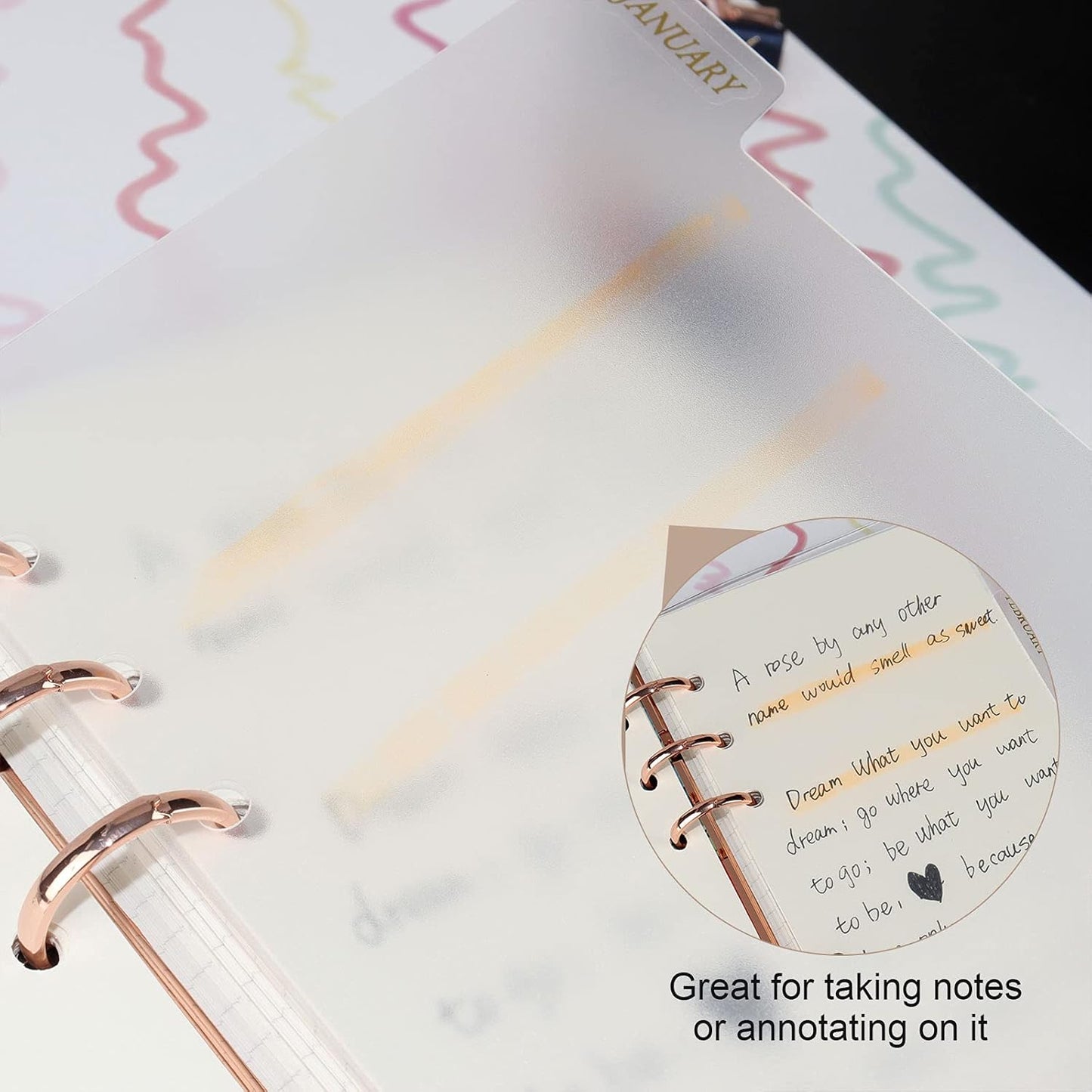 A5 Plastic Binder Dividers 6 Holes Durable Plastic Tab Dividers for 6-Ring Binders, Notebooks, Planners (Clear - 2Sets & Stickers)