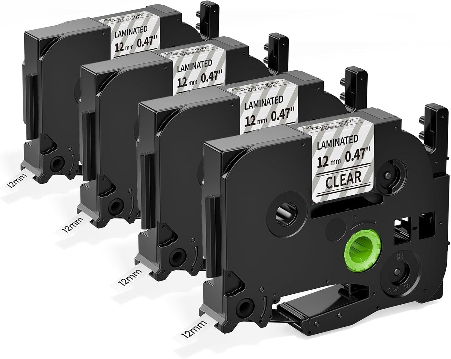 Label Maker Tape Clear TZe TZ Tape 12mm 0.47 Laminated TZe-131 Replacement for Brother P-Touch Label Tape Black on Clear TZe131 for Ptouch PT-D220 D210 H110 1180 1280 1890 Refills, 4-Pack